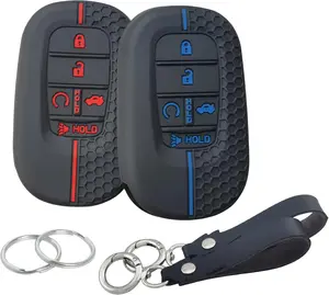 2Pcs Silicone Smart Key Fob for 2024 2023 2022 Honda Accord Civic Pilot HR-V CR-V Sport SI EX EX-L Touring Key Fob Cover 5 Buttons (Black with Red/Blue)