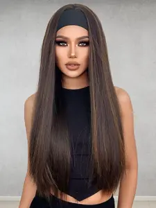 24 Inch Stylish All-match Mixed Color Long Straight Wigs for Women, Gorgeous Fluffy Wigs with Headband Decor, Synthetic Full Machine Wigs for Party, Daily Use