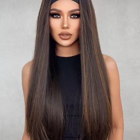 24 Inch Stylish All-match Mixed Color Long Straight Wigs for Women, Gorgeous Fluffy Wigs with Headband Decor, Synthetic Hair Wigs, Machine Made Wigs, Synthetic Full Machine Wigs for Party, Daily Use, Versatile Stylish Wig