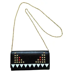 Pre-owned FENDI Monster Crossbody Bags Authentic Black Leather Wallet Crossbody Bag With COA and Chain Removable