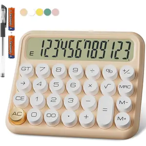 Mechanical Calculator 12 Digit  5-Inch LCD Display,   Desk Calculator, Big Buttons Easy to Press Use as Office Calculators Desktop, 15?Tilt Screen for  Calculator(Cream)