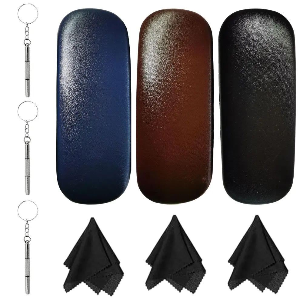3PCS Hard Shell Glasses Case Eyeglass Case Protective Sunglass Holder with Cleaning Cloth & Screwdriver for Men Women Unisex