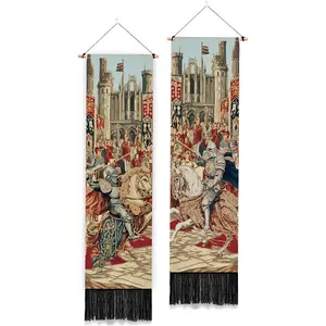PLIGREAT 2 Pack Medieval Jousting Knights Wall Tapestry Vintage Long Wall Hanging with Tassels Decorative Aesthetic Vertical Tapestry for Bedroom Living Room Home Decorations, 52 x 13 Inch