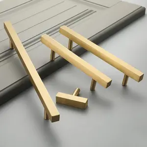 Cabinet Pulls Handles Knobs Square Solid Brass Satin Gold Copper Dresser Drawer Kitchen Cupboard Pull Handle Knob T Bar Furniture Hardware