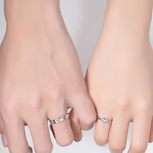 Engagement ring,Pair Of 925 Sterling Silver Couple Rings-Romantic, Shiny, Allergy-Free Adjustable Heart Wedding Rings, Simple Style Plated Promise Rings for Men And Women, Perfect for Valentine's Day, Anniversaries, Weddings And Casual Attire.