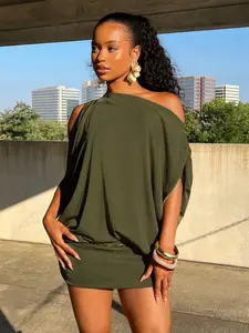 Sexy Loose Chic Wrap-around Dress, Off Shoulder Dresses, Summer Sleeveless Solid Color Party Mini Clothings, Y2K Vintage 90s Women's Vacation Sundress for Women