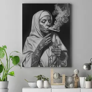 Tattooed Nun Pattern Wooden Framed Canvas Painting, 1 Count Modern Art Poster, Wall Art Decor for Home Living Room Bedroom Office, Ornaments
