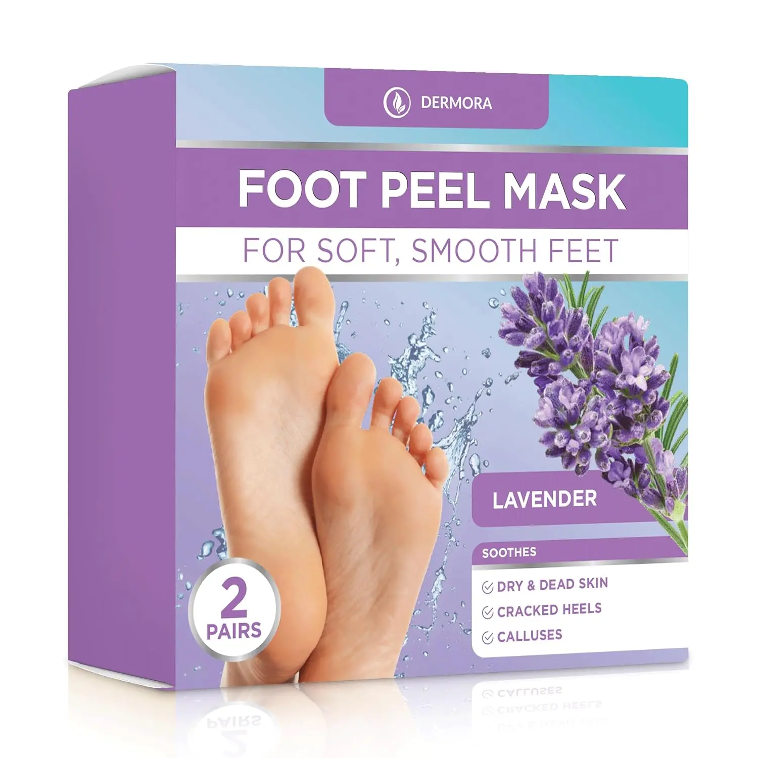 DERMORA Lavender Foot Peel Mask, 2 Pairs, Exfoliating Foot Mask for Dry Feet