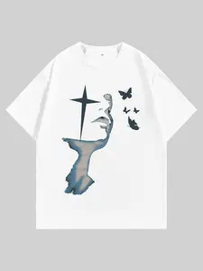 Portrait Butterfly Graphic T-Shirt – Y2K Gothic Streetwear Tee for Men