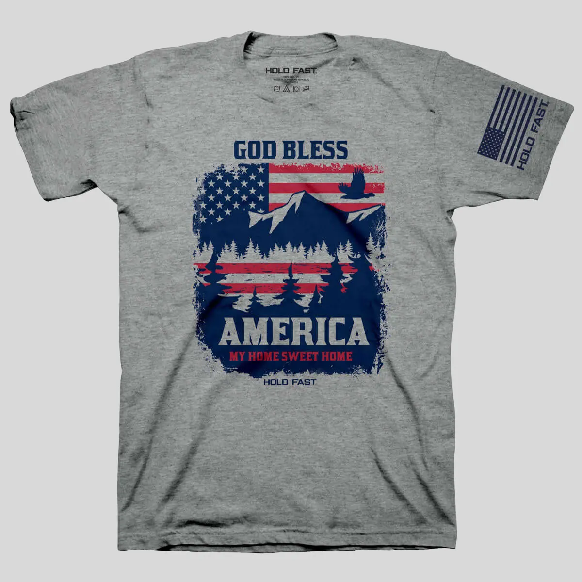 Men's Patriotic T-Shirt with God Bless America Graphic, Casual Short-Sleeve Athletic Top in Athletic Heather, 4.4 oz Polyester Cotton Blend, Menswear