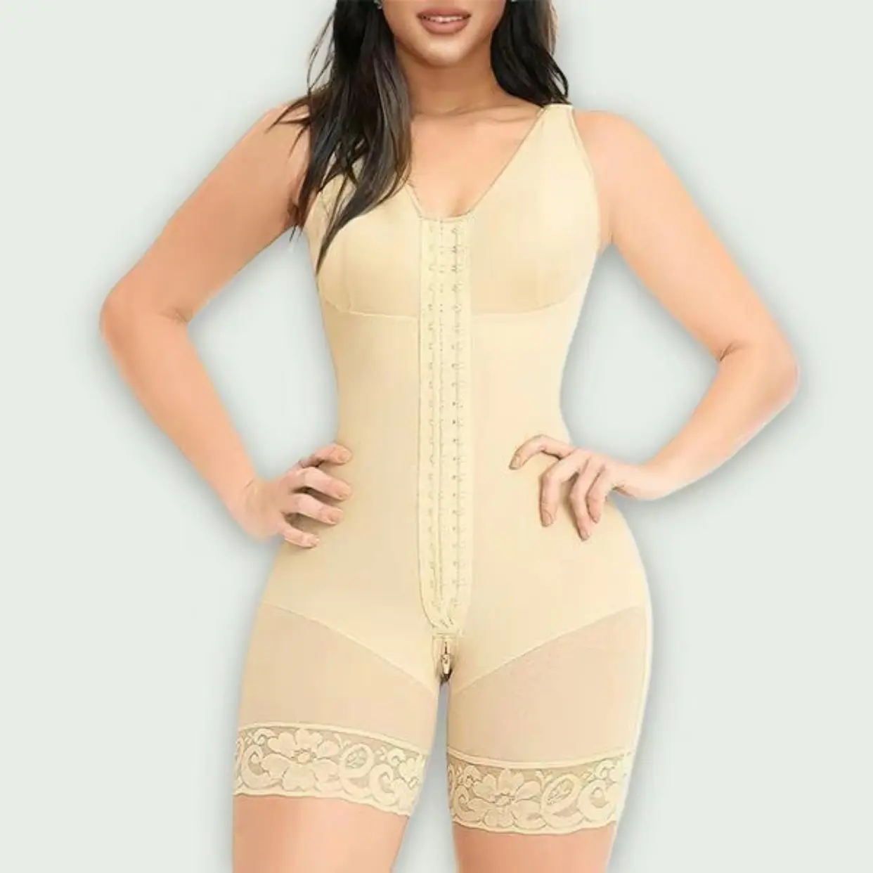 Women's Colombian Fajas Shapewear Bodysuit - Tummy Control, Butt Lifter, Zipper Crotch, Belly-Hiding, Fitted, Post-Liposuction, Shaper, Waist-Cinching, Belly-Hiding Shapewear Bodysuit, Fitted Shapewear Bodysuit
