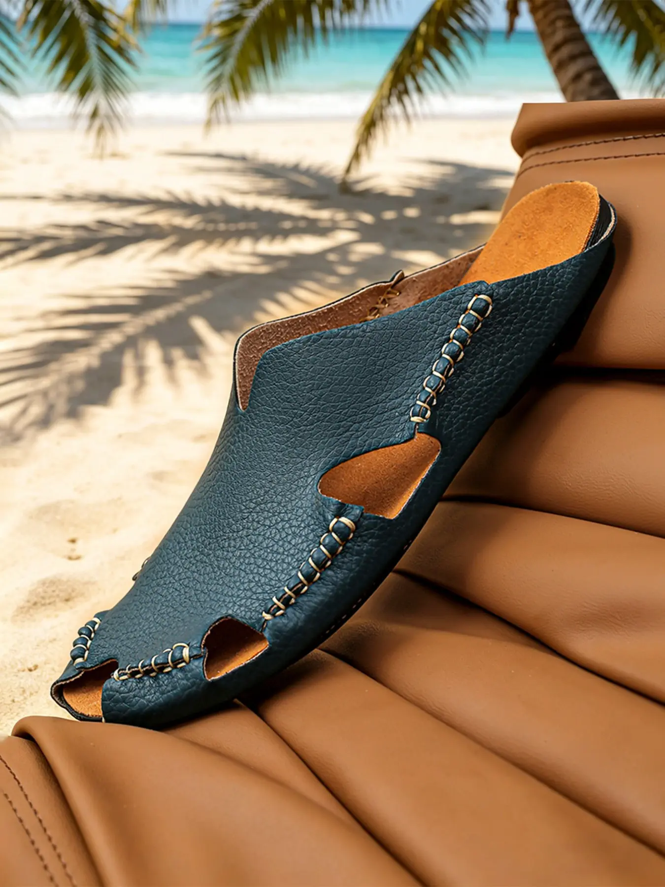 Men's Slippers Breathable Lightweight Handmade Slip-On Peep Toe Fisherman Sandals Mules Flat Casual Shoes Ethnic Style Summer Beach for Vacation Walking Big Size 11-12