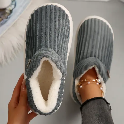 Women's Fuzzy Memory Foam Closed Back Slippers Knit Fleece Lined House Shoes for Snow Boot Indoor & Outdoor