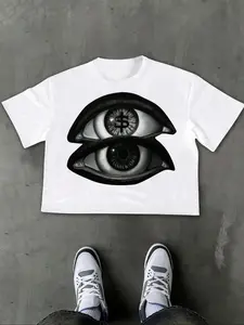 Men's Eye Print Round Neck Crop Tee, Regular Fit Casual Short Sleeve Crew Neck T-Shirt for Daily Wear, Fashion Men's Top for Summer, Tropical streetwear tee gift north west outfits jesus  shirts