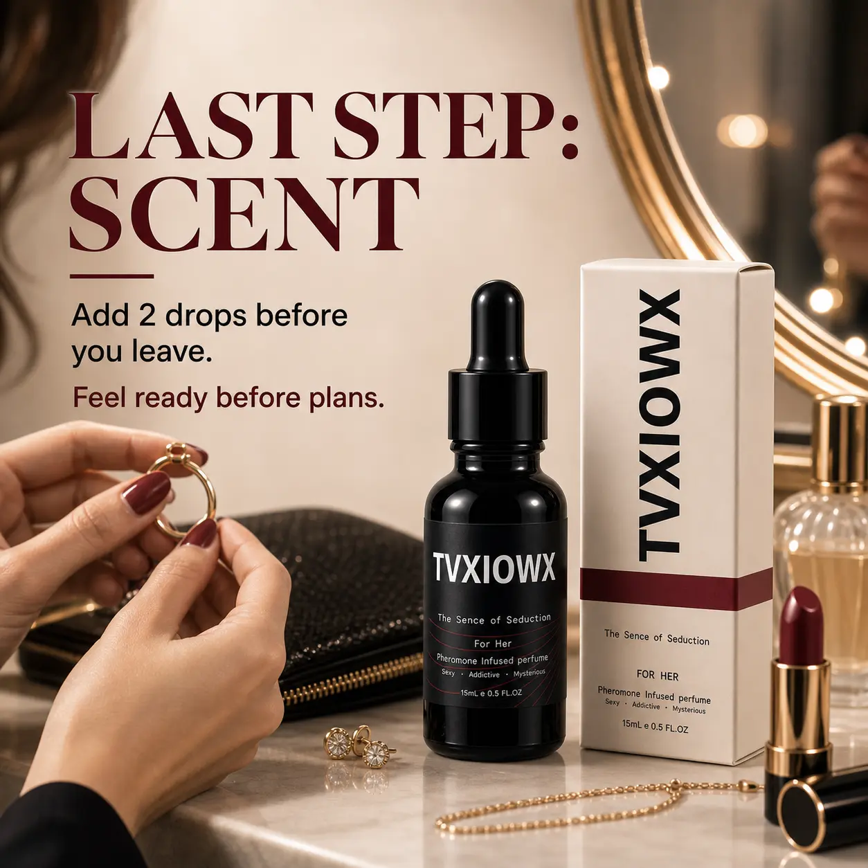 TVXIOWX For Her 15mL Perfume Oil | Before-You-Go Fragrance Ritual | Warm Musky Floral Amber Skin part of your before-you-go ritual.  confident moments before a date, dinner, night out, Vanilla Secret Crush Eau de Parfum