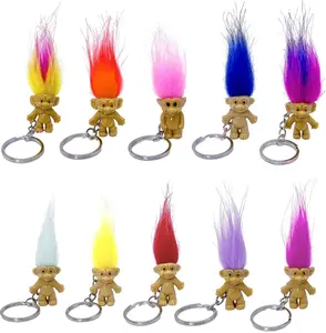 10Pack Cute TROLL DOLLS Key ring Crazy Colour Hair Figurine Kids Toy Party Decoration Good Luck Dolls Keychain Key holder