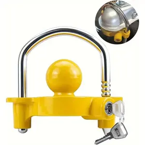 1 PC Heavy-Duty Steel Trailer Lock with Adjustable Ball Coupler - Fits 1-7/8", 2", and 2-5/16" Hitch Couplers, Yellow Security Lock for Travel Trailers, Boats, and Campers, Boat Trailer Accessories, Secure Travel Gear, Durable Metal