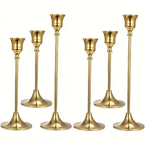 6-Piece Modern Candle Holder Set – Simple Desktop Candle Stand for Home, Living Room, Bedroom & Dining Decor Golden