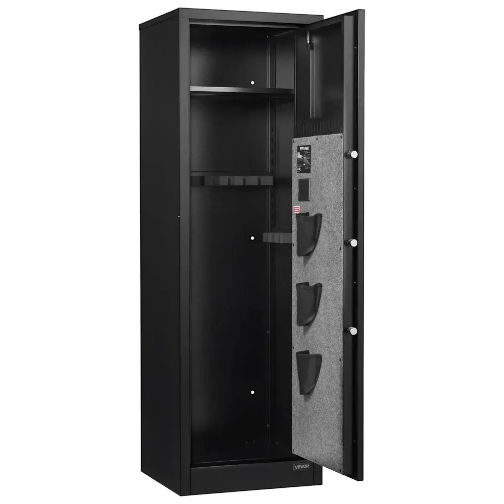 VEVOR Biometric Fingerprint Security Safe - Digital Steel Anti-Theft Safe for Rifle Owners, 8-10 Gun Capacity Quick Access Cabinet with 3 Pistol Pockets, Adjustable Racks, Password Lock, Auto-Lock, LED Lights, Accessory Slot (Assembly Required), Digital S