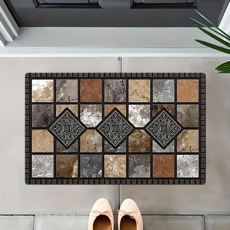 Kitchen Floor Mat, Classic Geometric Stone Pattern 2D Printed Carpet, Non-woven Fabric Material Is Soft, Comfortable and Easy To Clean, Suitable for Bedroom, Bathroom Entrance Laundry Room Home Decorative Rugs Household Decorative Rug