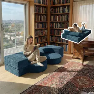 75" Folding Sofa Bed Convertible Futon, Twin Size Sleeper Couch, Washable Velvet Corduroy Cover & High-Density Foam, 2-in-1 Floor Mattress, No Assembly for Living Room/Dorm Blue