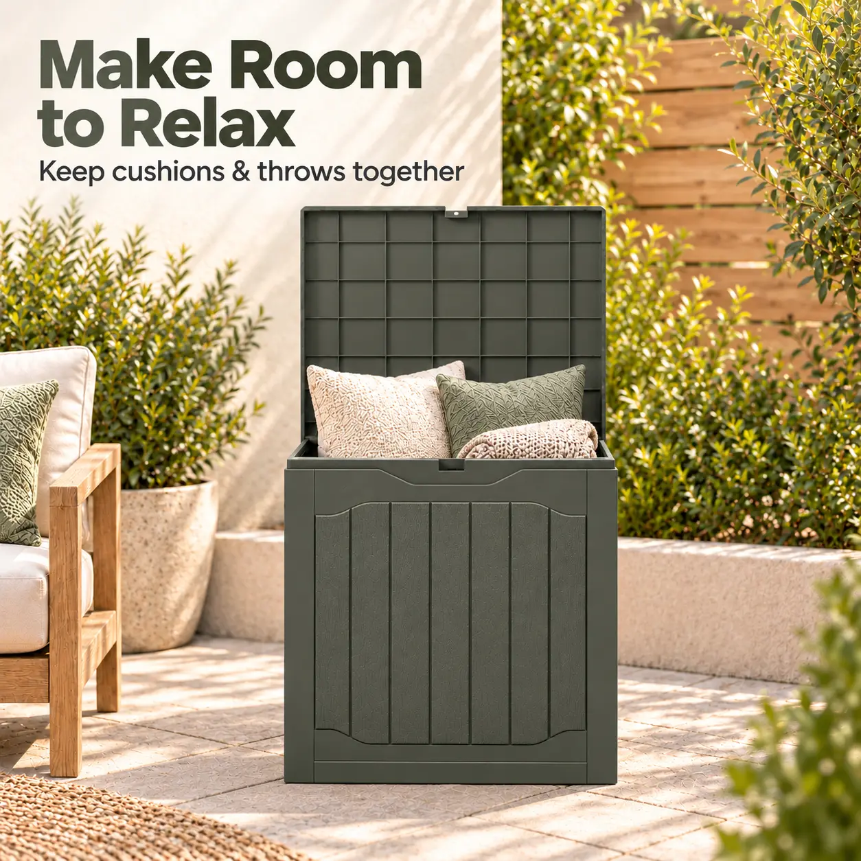 Greenvelly 35gal Outdoor Resin Storage Box - Weather-Resistant Patio Deck Box with Handles, Lockable Lid, Seat for Toys, Sports Gear