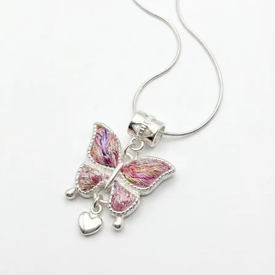 ”Ethnifly“  Dreamy Pink Butterfly Fairy Necklace  Gradient Wings with Heart Charm Pendant