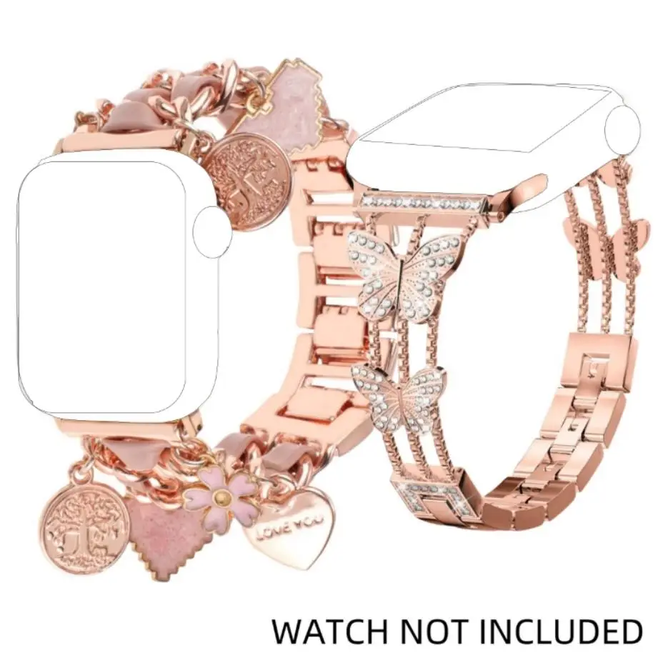 Smart Watch Bands, 2 Counts Stylish Watch Band with Unique Pendants, Replacement Watch Band for iWatch Series, Gift for Wife