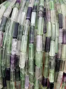 30pcs Natural Fluorite Beads 4x13mm Rectangle Spacers for Jewelry Making DIY Accessories Energy Bracelets
