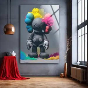 Kaws Wall Decor , Tempered Glass Wall Art , Kaws Art Glass Printing , Wall Hanging , Kids Room Decor Poster Retro Border Frames Gift Decoration