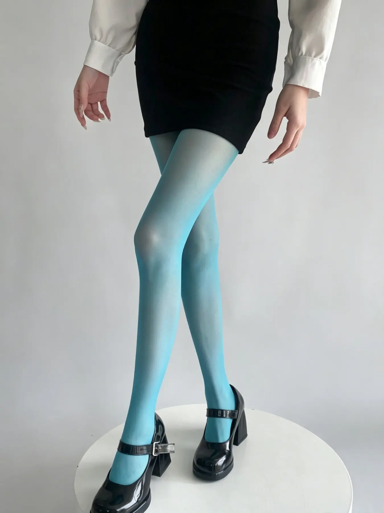 Lake Blue Gradient Sheer Full-Length Stocking, Elegant Transparent Leggings, Perfect for Stylish, Comfortable & Chic