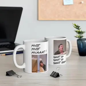 Pivot Pivot Pivaaat Mug, Friends TV Show Inspired Coffee Mug, Funny Sitcom Quote Cup for Fans of Ross and Chandler, Gift for Friends Lovers