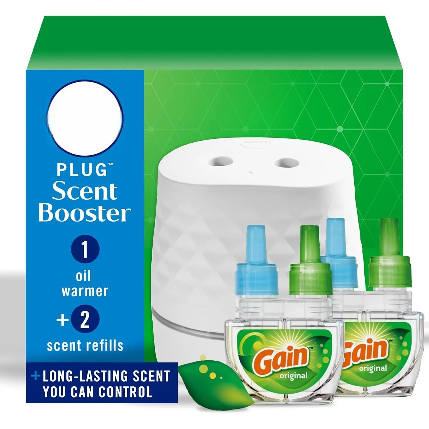 Plug-in Scent Booster Starter Kit - Home Fragrance Device, Scented Oil Diffuser Air Freshener with 2 Gain Original Refills