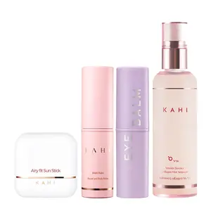 KAHI Full Set - Wrinkle Bounce Multi Balm Stick + Airy Fit Sun Stick SPF 50 + Eye Balm Multi Eye Brightener Stick & Moisture & Glow Balm + Fine Line Bounce Collagen Serum Facial Mist Ampoule