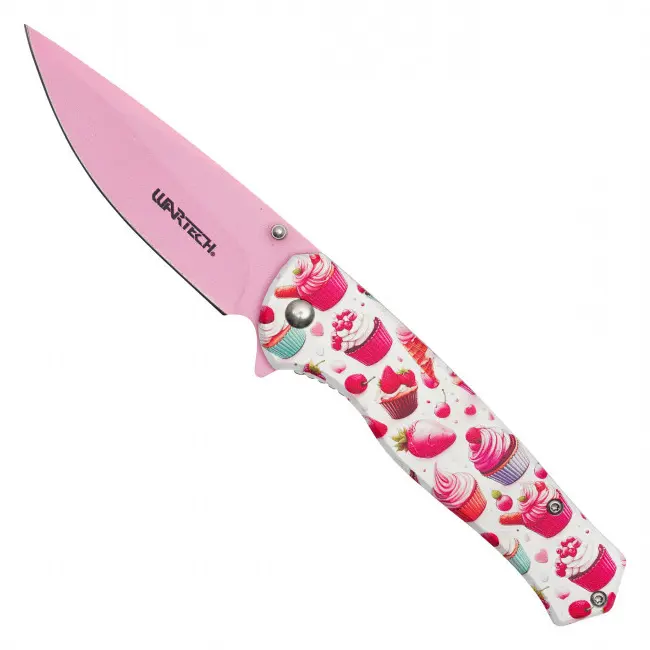 Cupcake Pocket Knife – Strawberry Dessert Artwork – Sweet Treat Collectible – Pink Baking Theme – Pastry Lover Gift – Assisted Opening Folder – Candy Inspired