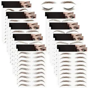 18 Sheets Waterproof Eyebrow Tattoo Sticker 180 Pair Temporary Brow Tattoo 4d Hair-like Brow Transfer Peel off 9 Natural Style for Different Face Shapes Thinning Loss Brows(Brown)