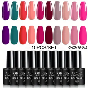 GIOIO Gel Nail Polish Kit 10 Vibrant Gel Nail Polish in Purple, Red, Blue, and Brown Shades, Perfect for Girls To Create Own DIY Nail Salon Designs At Home