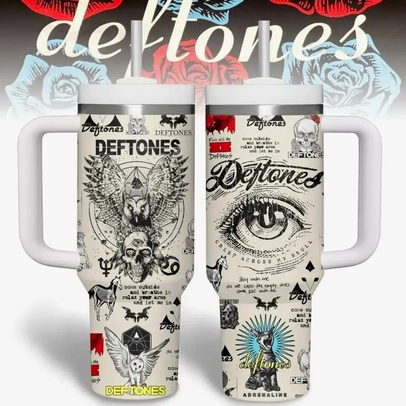 Deftones 40oz Tumbler - Vintage Graphic Stainless Steel Tumbler Deftones Band Merch Retro Music Travel Mug Concert Gift for Deftones Lovers