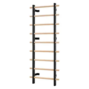 Swedish Ladder Wall Gym, 9-Level Swedish Ladder Suspension Trainer, 330LBS Loading Solid Wood + Carbon Steel Gymnastics Stall Bars for Adult, Compatible with 3.15" x 3.15" Power Rack Accessories