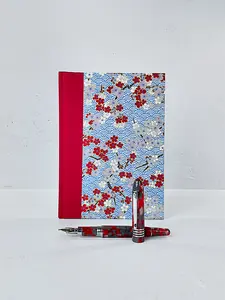 NEW A5 128-page Hardcover Notebook - Red Cherry Blossom Chiyogami Paper