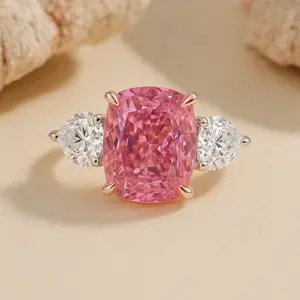 Solarii Dazzling Pink Stone Cushion Cut Three Stones 4.0ct Engagement Ring – 5A Cubic Zirconia CZ, 925 Sterling Silver, Perfect for Daily Wear for Women – Look at This, Refresh Your Look, Find Your Perfect Travel Suit