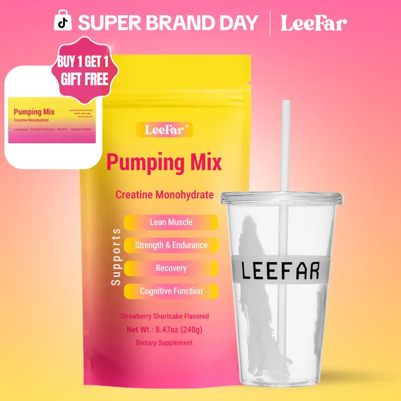 LeeFar Pumping Mix – Creatine Monohydrate Powder with 5g Creatine per Serving for Lean Muscle, Strength & Endurance, Muscle Recovery and Cognitive Function – Strawberry Shortcake Flavor, 30 Servings