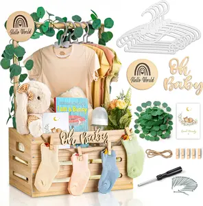 Wooden Baby Shower Crate Closet - Baby Gift Baskets with Hangers, Large Boys Girls Clothes Box for New Parent