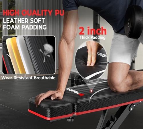 Foldable Weight Bench, 880lbs Weight Capacity , Weight Plate Not Included, Workout Bench Press for Home Gym, Banco Para Hacer Ejercicio Incline Decline Sit up Workout Equipment, Leg Extension and Preacher Pad for Full Body Strength Training
