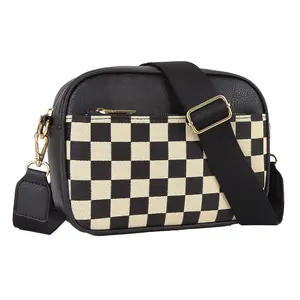 Checkered Crossbody Bags for Women Plaid Womens Cross Body Purses Checkerboard Leather Shoulder Bag Handbags