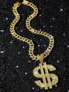 High-end Diamond-encrusted Dollar Sign Diamond Studded Pendant Unique Exaggerated Hip-hop Cuban Necklace for Men Women Fashion Jewelry Gift