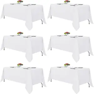 Fitable White Tablecloths for Rectangle Tables, 6 Pack - 70 x 120 Inches - Reusable and Washable Table Clothes for 6-8 Ft Tables, Polyester Fabric Table Covers for Wedding, Party, Banquet