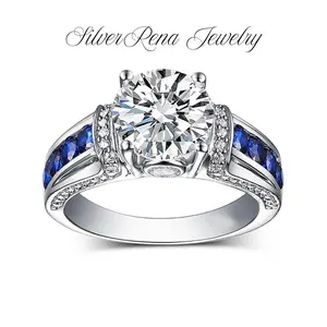 S925 Mother's Day Cut CZ Ring with Synthetic Sapphire Ring, Elegant and Luxurious Zirconia Jewelry for Women, Engagement Ring for Girls, Wedding Ring for Lover, Perfect for Suit and Daily Wear, Birthday Gift for Friends with Box, Mother‘s Day Gift