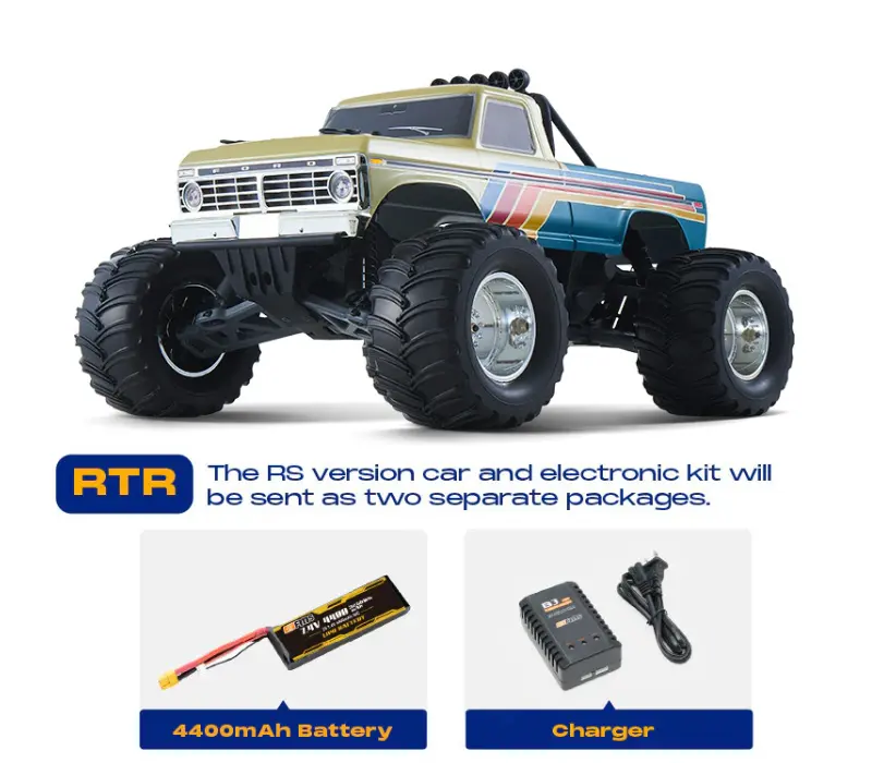FMS 1:10 Officially Licensed 1970s Ford F-100 Brushless RC Truck - 34 mph (55 km/h) High-Speed RWD Off-Road RTR Monster Truck with LED Lights, Remote Control Vehicle, Ideal Gift for Beginners, Brushless Rc Trucks