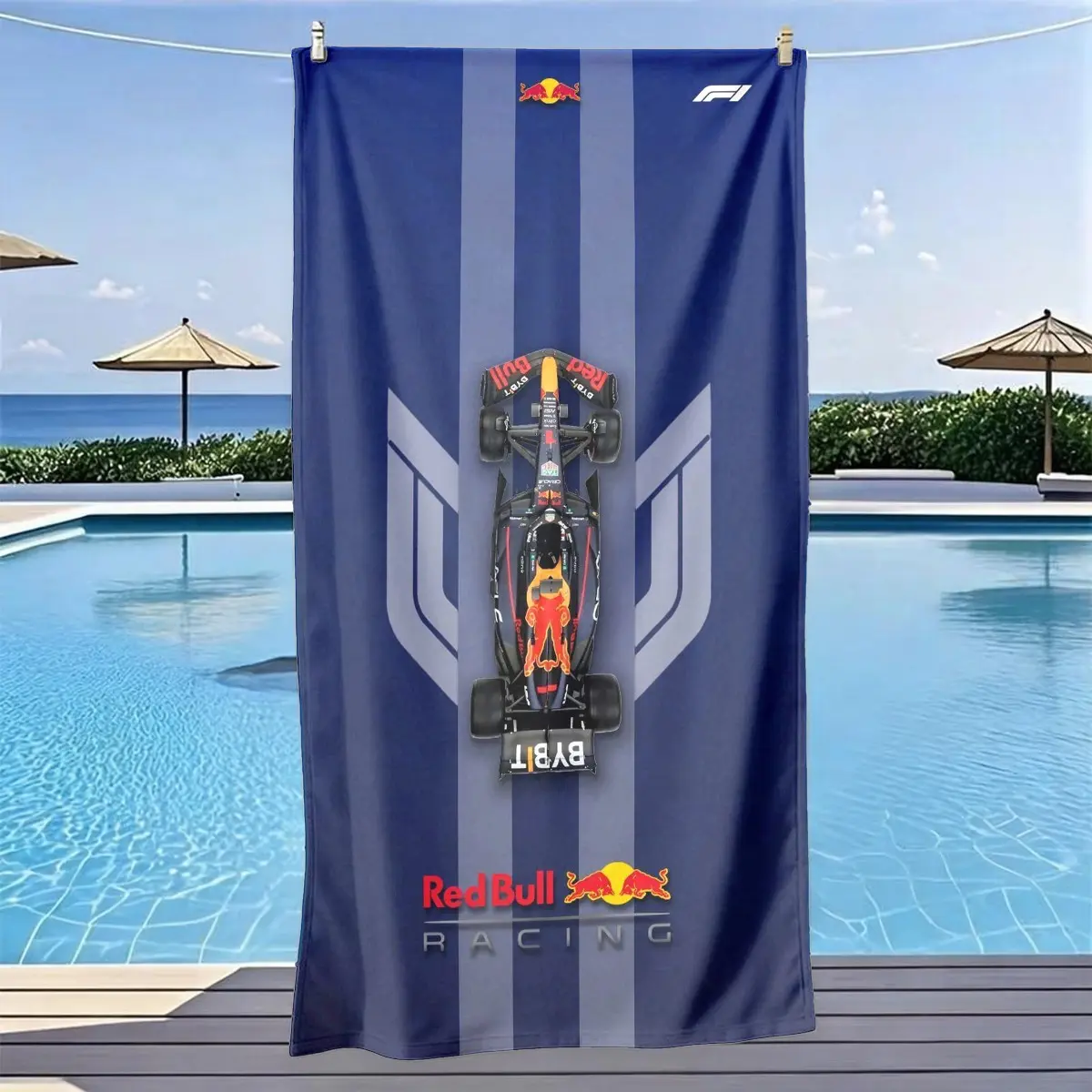 F1 Bull Racing Theme Beach Towel, Absorbent Quick Dry Ultra Soft Polyester Fiber, Soft Texture, Multi-Purpose Yoga Travel Swimming Camping, Large Size, Quick Dry Towels
